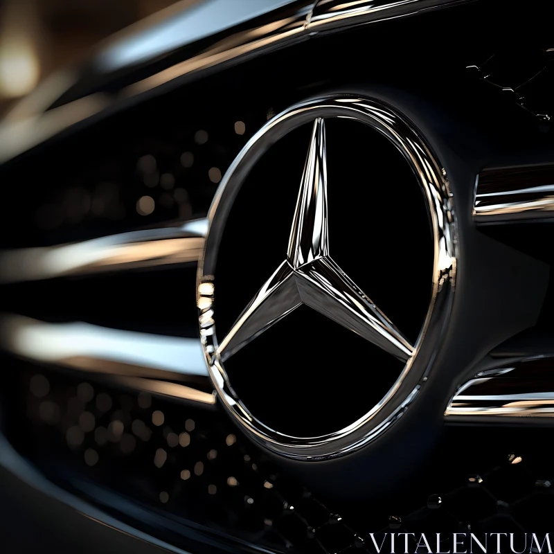 Iconic Silver Mercedes-Benz Emblem on Glossy Black Grille AI Image