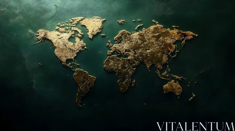 Gold Textured World Map Art AI Image