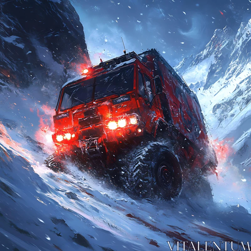 Winter Truck Expedition in Snowy Mountains AI Image