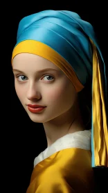 Captivating Artwork of a Girl with a Pearl Earring and Blue Scarf