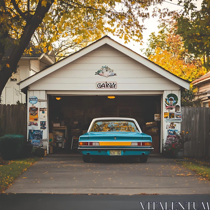 Timeless Blue Car in Retro Garage AI Image