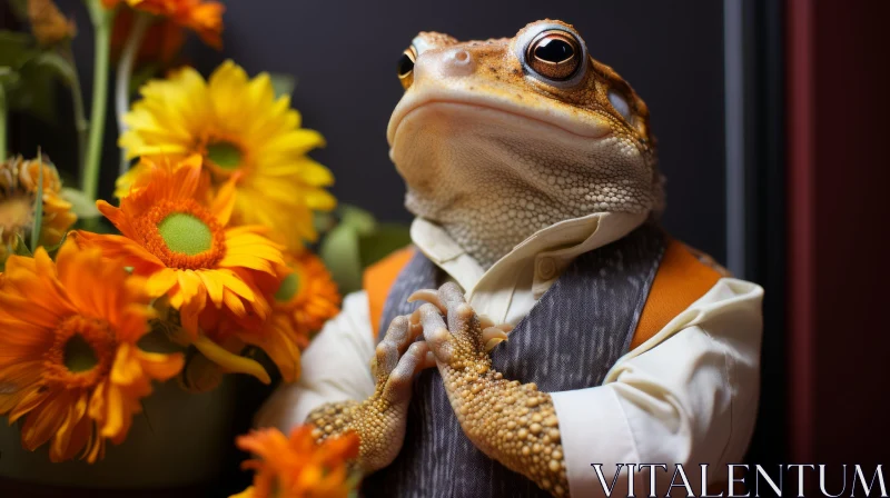 Fashionable Frog in Floral Vest: An Unusual Masterpiece AI Image