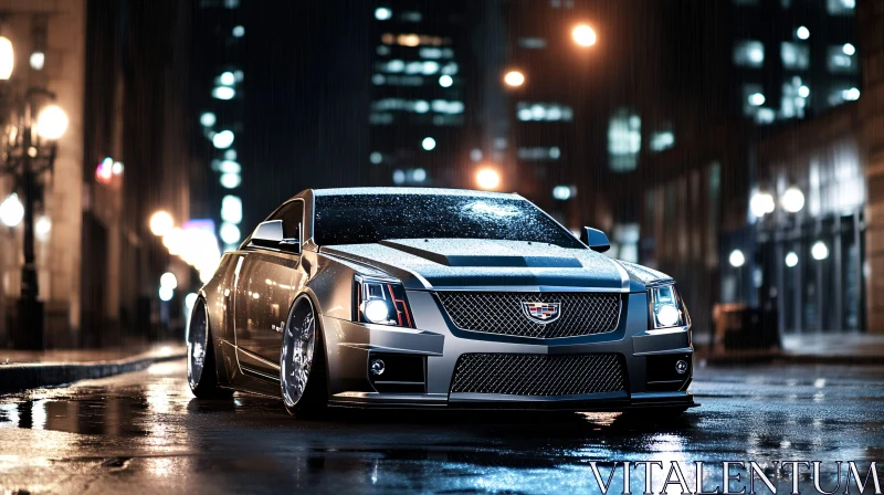 Urban Night Scene with High-End Car
