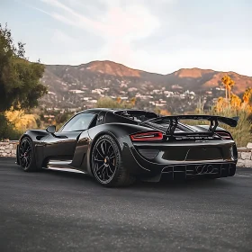 Luxurious Black Supercar Near Mountains