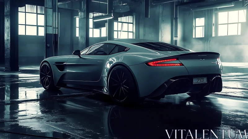 Sleek Silver Sports Car in Modern Setting Sleek Silver Sports Car in Modern Setting