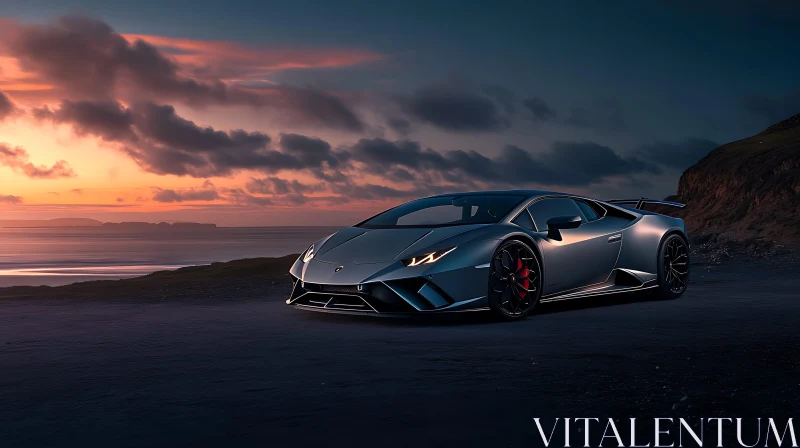 Luxury Car at Sunset by the Coast