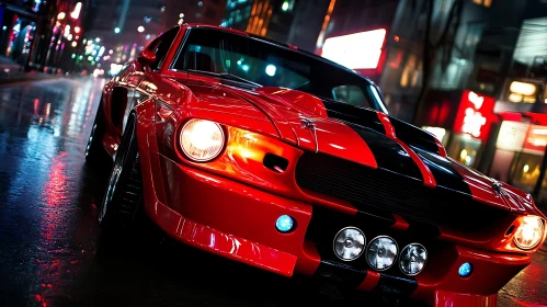Classic Car Illuminated by City Lights