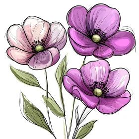 Delicate Pink and Purple Flower Art