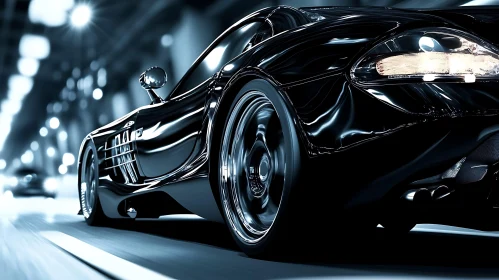 Black Sports Car in Motion at Night