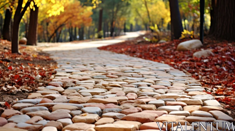 Autumn Stone Path: A Poetic Cityscape in Warm Hues AI Image