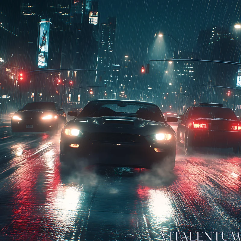 Wet Urban Night Scene with Car Headlights Wet Urban Night Scene with Car Headlights