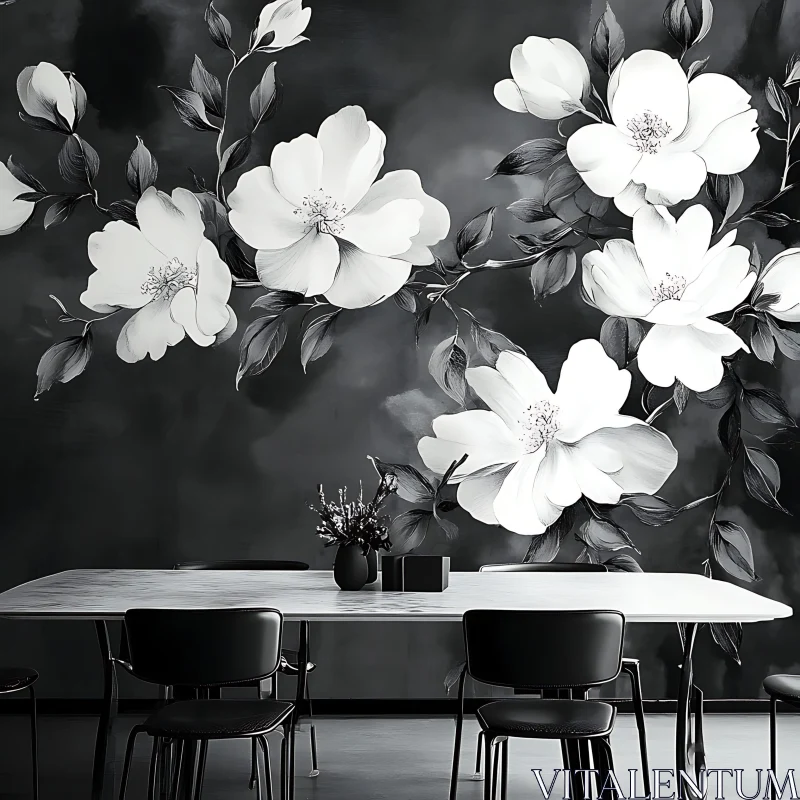 Sophisticated Floral Wall Art in Dining Area AI Image