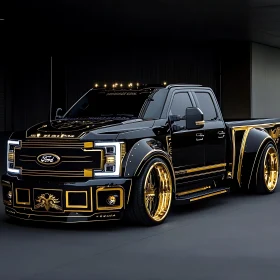 Customized Black Truck with Gold Detailing