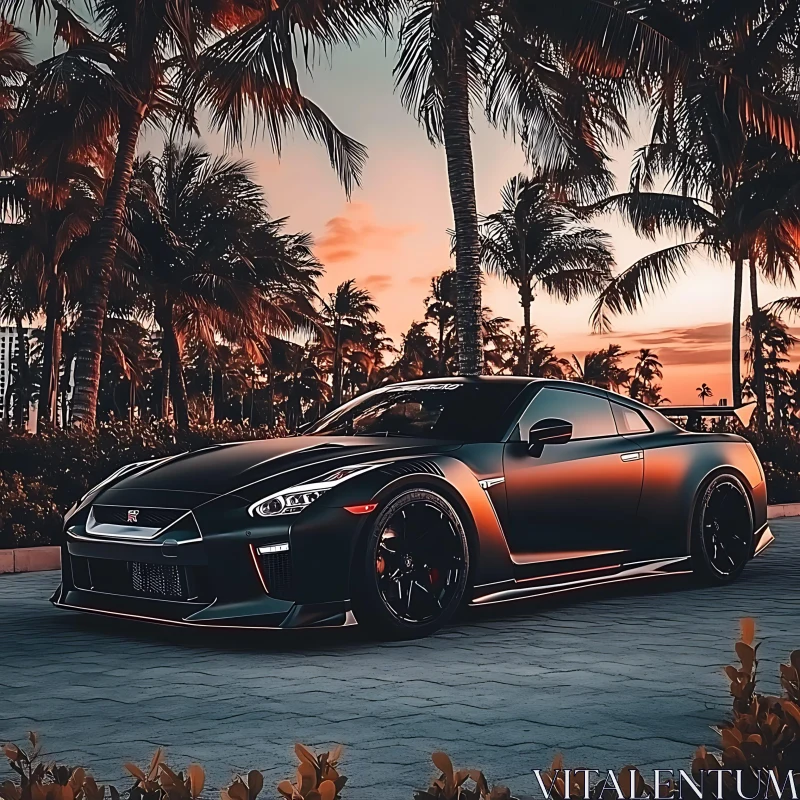 Luxury Black Sports Car at Dusk AI Image