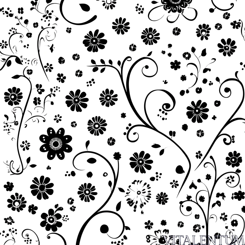 Intricate Floral Design in Monochrome AI Image