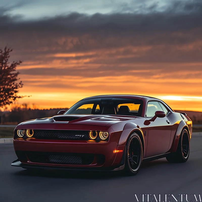 Classic Red Car at Dusk AI Image