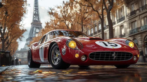 Vintage Ferrari on Parisian Street with Eiffel Tower