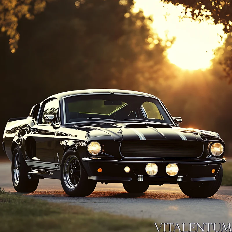 Vintage Black Car at Sunset AI Image