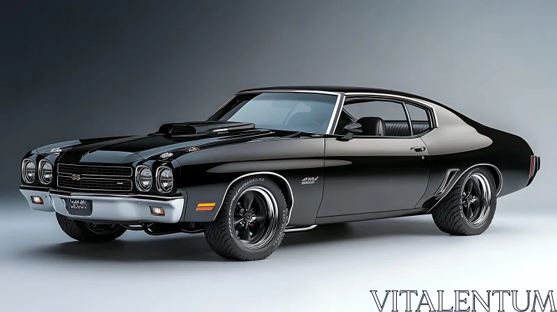 Vintage Black Muscle Car: Elegance and Strength AI Image