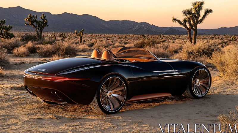 Modern Convertible in Desert Sunset AI Image