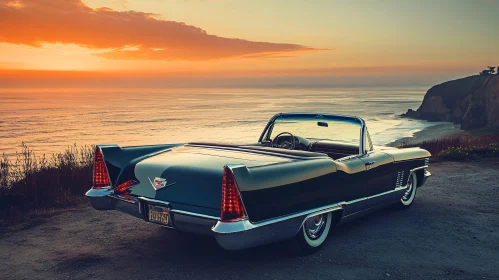 Vintage Car by the Cliffside at Sunset