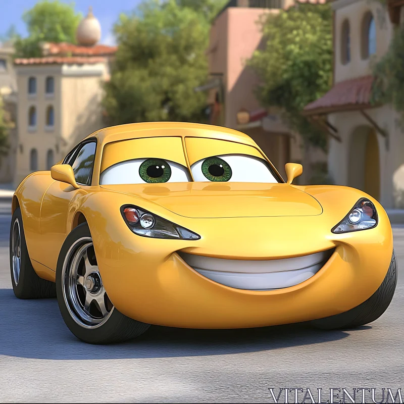 Cheerful Yellow Cartoon Car AI Image