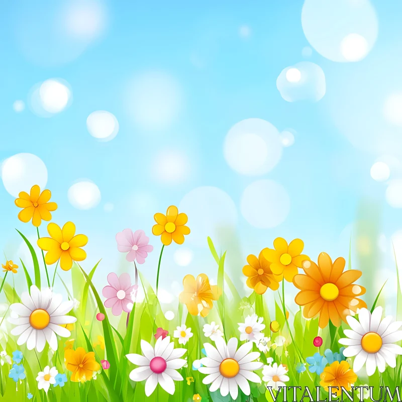 Field of Colorful Flowers in Sunshine AI Image