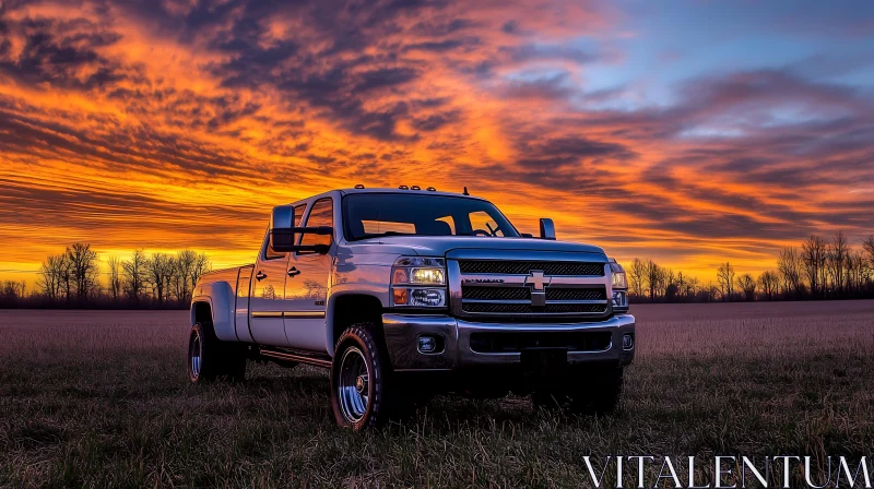 Truck in a Field During Sunset AI Image