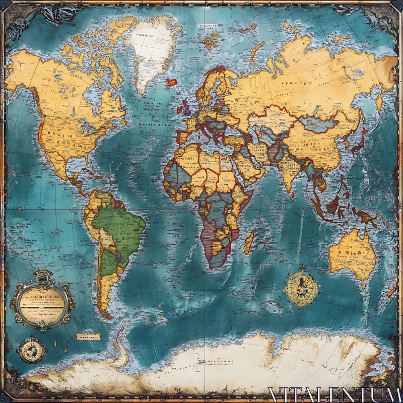 Historical World Map in Antique Style AI Image