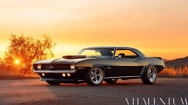 AI ART Vintage Muscle Car in Scenic Sunset