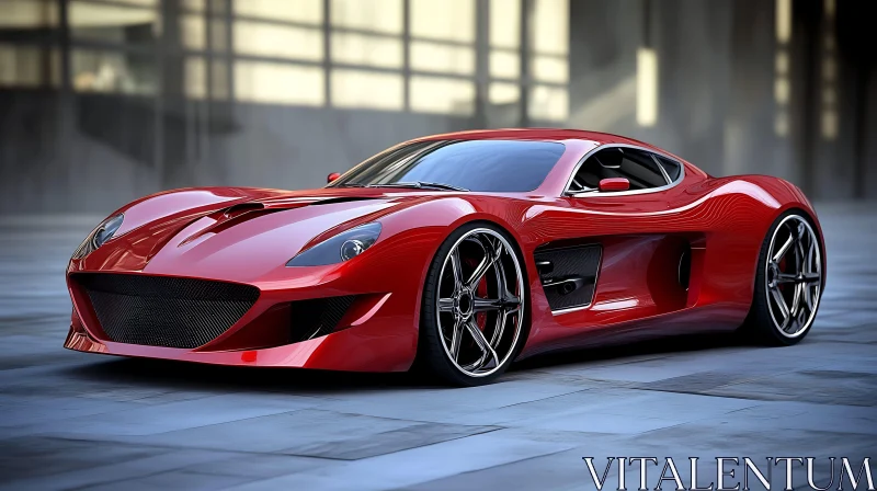 Red Sports Car on Modern Street AI Image