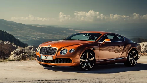 Elegant Orange Car in Mountainous Landscape