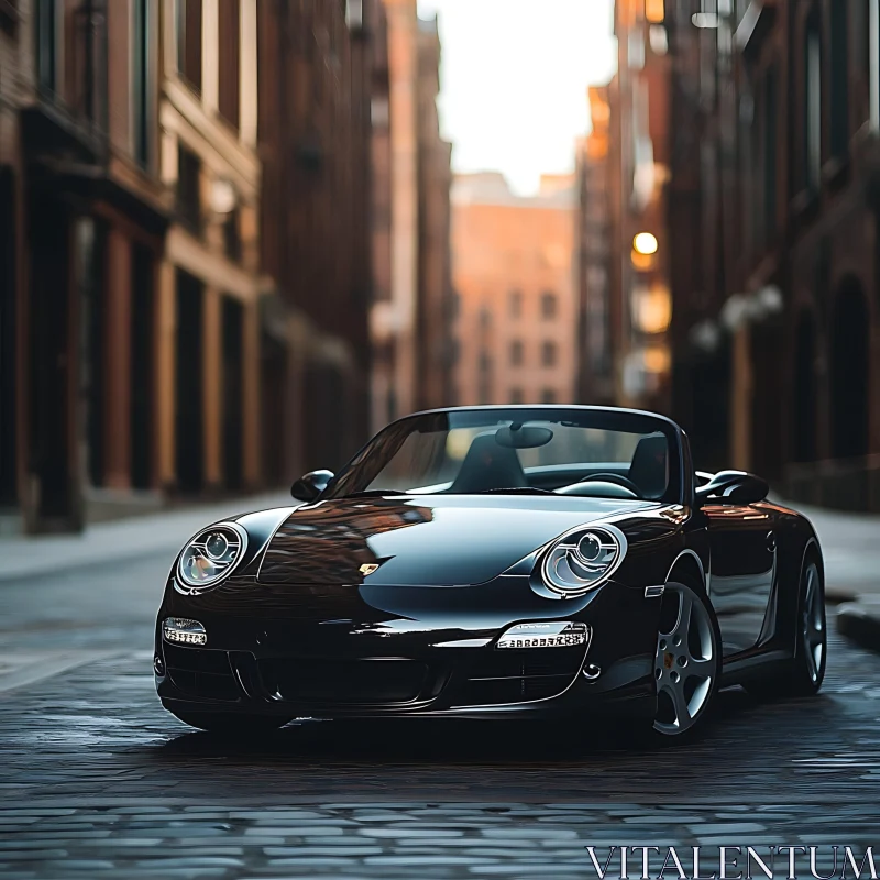 Luxury Convertible on Cobblestone Street AI Image