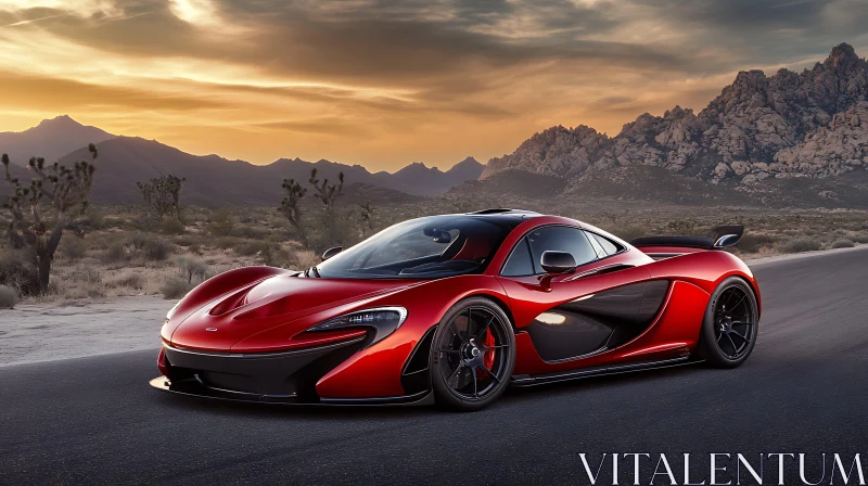 Luxury Supercar at Sunset in Desert AI Image