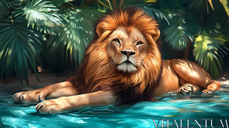 Serene Lion in Nature AI Image