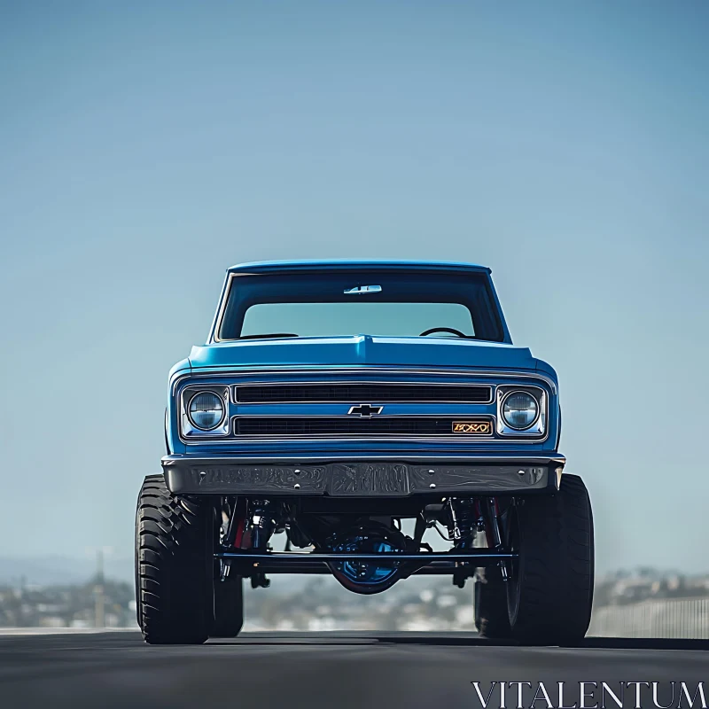 Vintage Blue Truck with Lifted Suspension AI Image