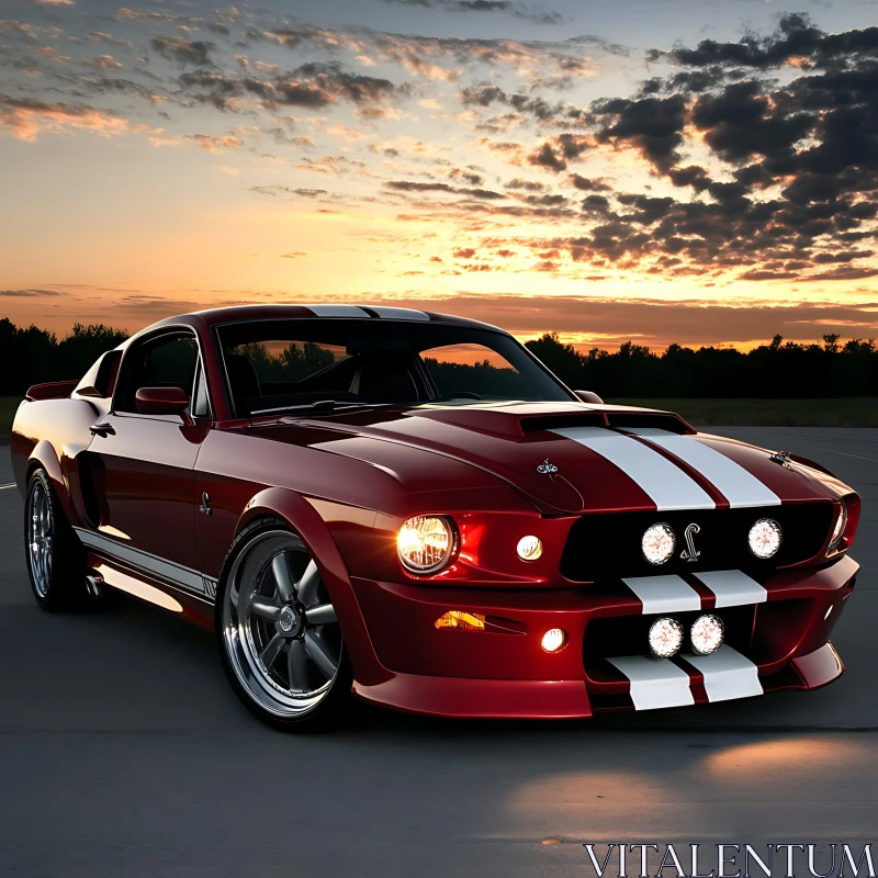 Vintage Muscle Car in Sunset Glory AI Image