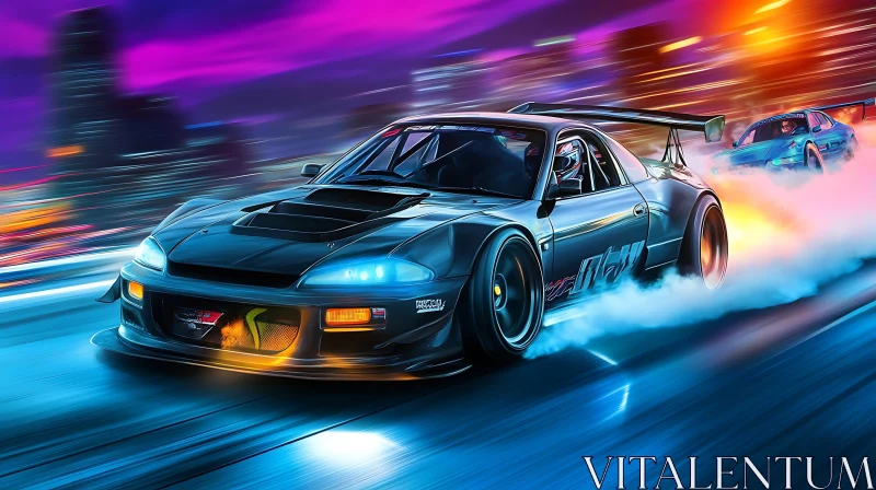 City Street Racing in Neon Glow AI Image