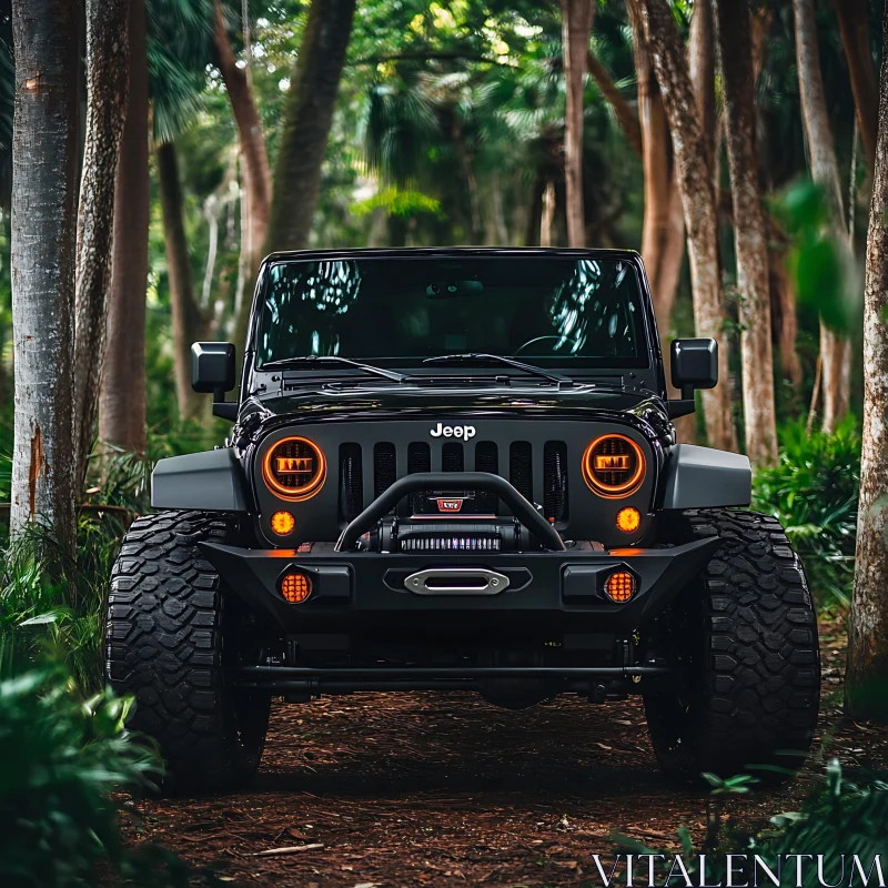 Rugged Black Jeep in Forest AI Image