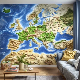 Artistic Wall Map in Home Interior