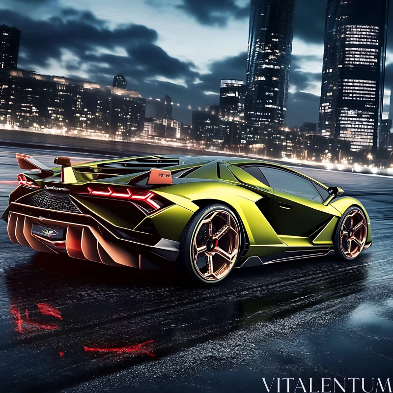 Luxury Green Sports Car in Night City AI Image