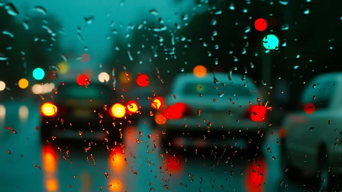 Raindrops and City Lights on a Windshield