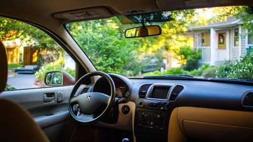 Automobile Cabin Overlooking a Picturesque Home