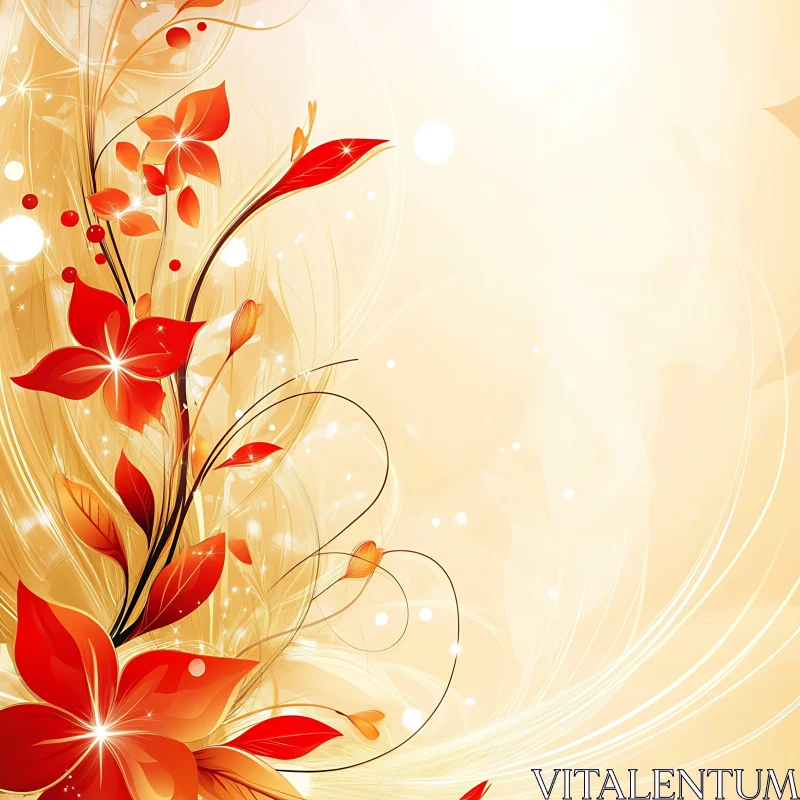 Whimsical Orange Floral Art AI Image