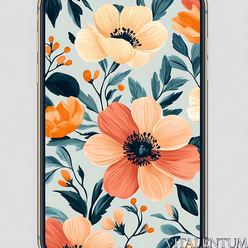 AI ART Floral Patterned Smartphone Screen