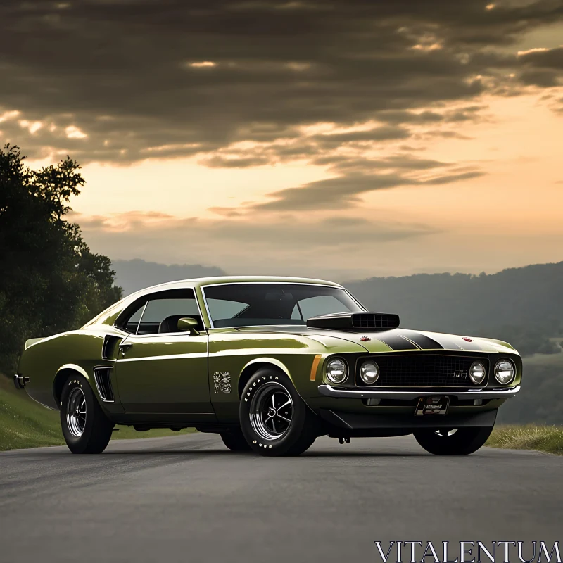 Vintage Muscle Car in Scenic Landscape AI Image