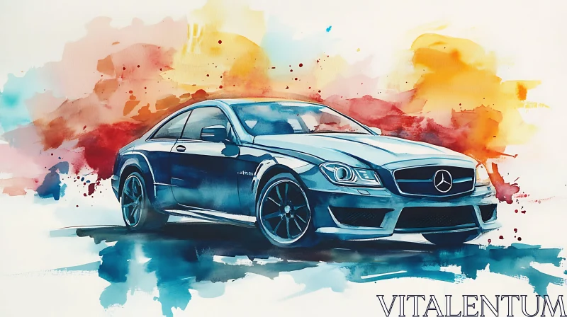 Watercolor Art of a Sleek Sports Car AI Image