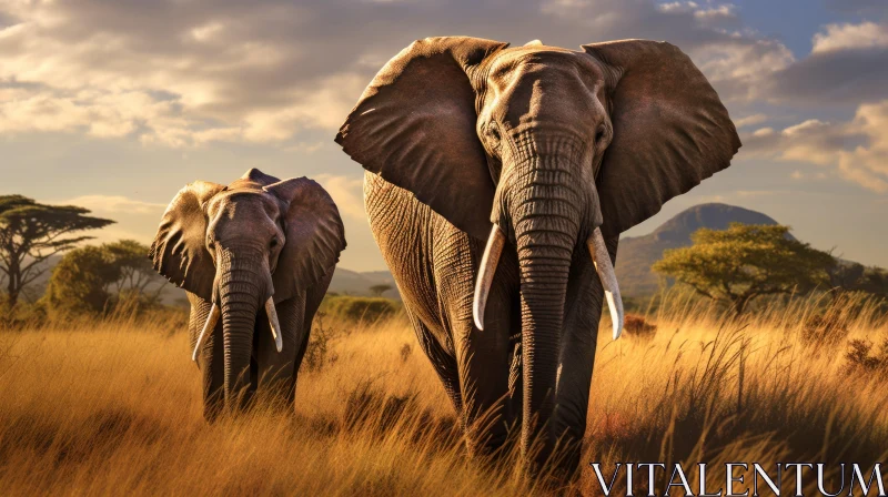 Majestic Elephants in Golden Light – A Tranquil Wilderness AI Image