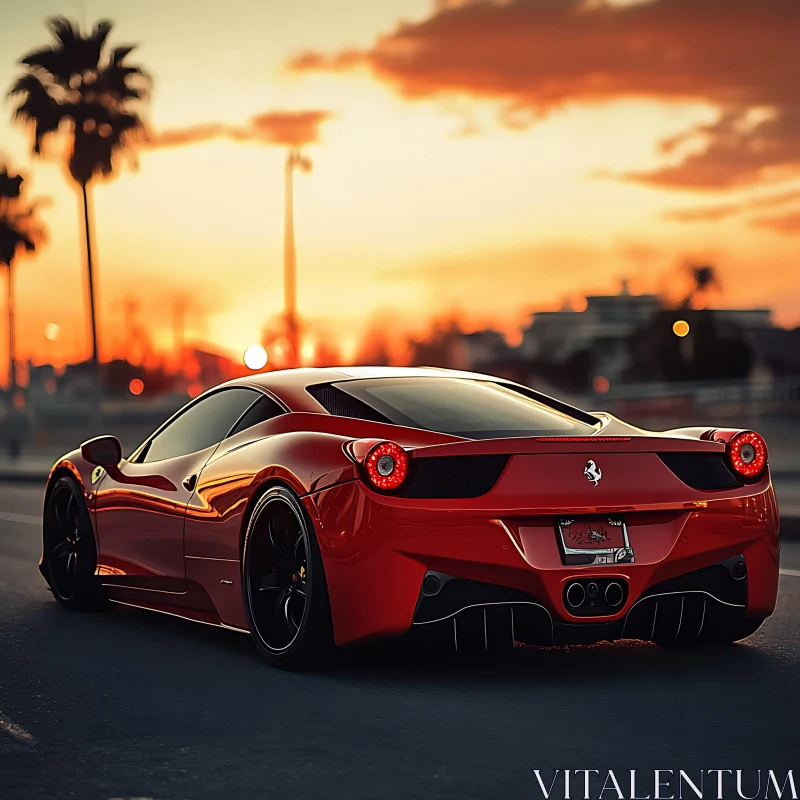 Luxury Red Sports Car in Evening Light AI Image