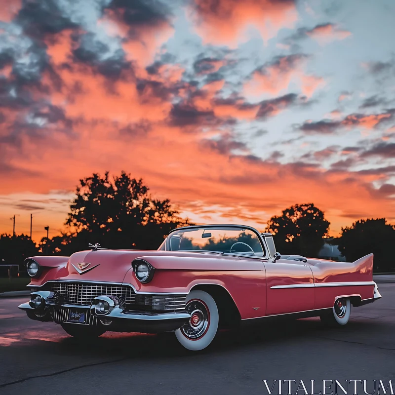 Vintage Pink Cadillac at Sunset AI Image